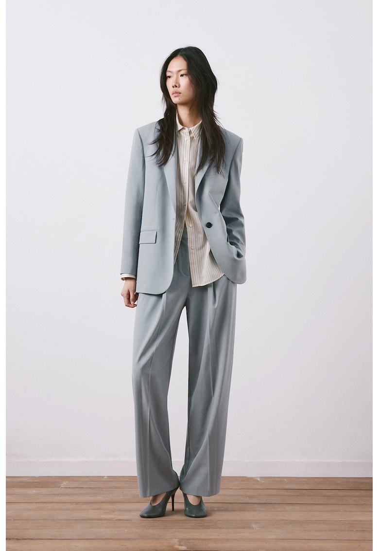 Pantaloni relaxed fit cu talie medie - Albastru prafuit