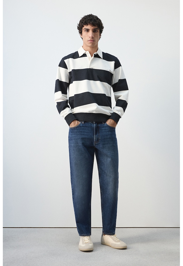 Bluza de trening polo cu dungi - Alb/Bleumarin
