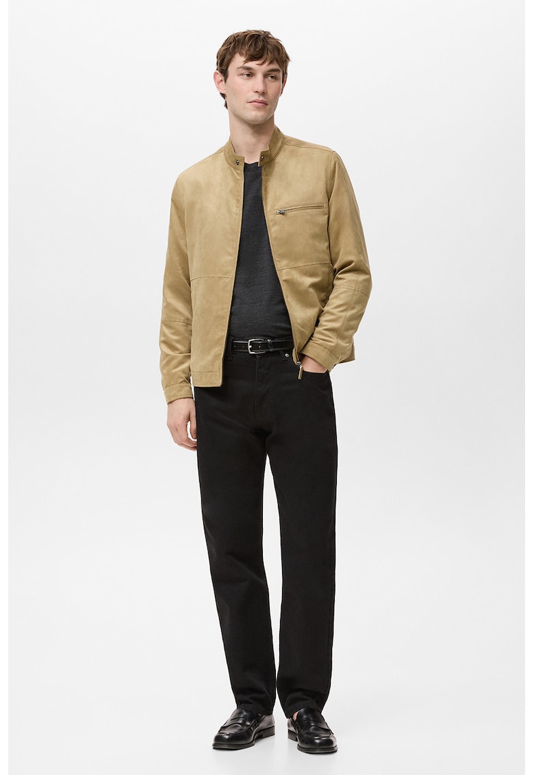 Jacheta biker din piele intoarsa sintetica - Bej