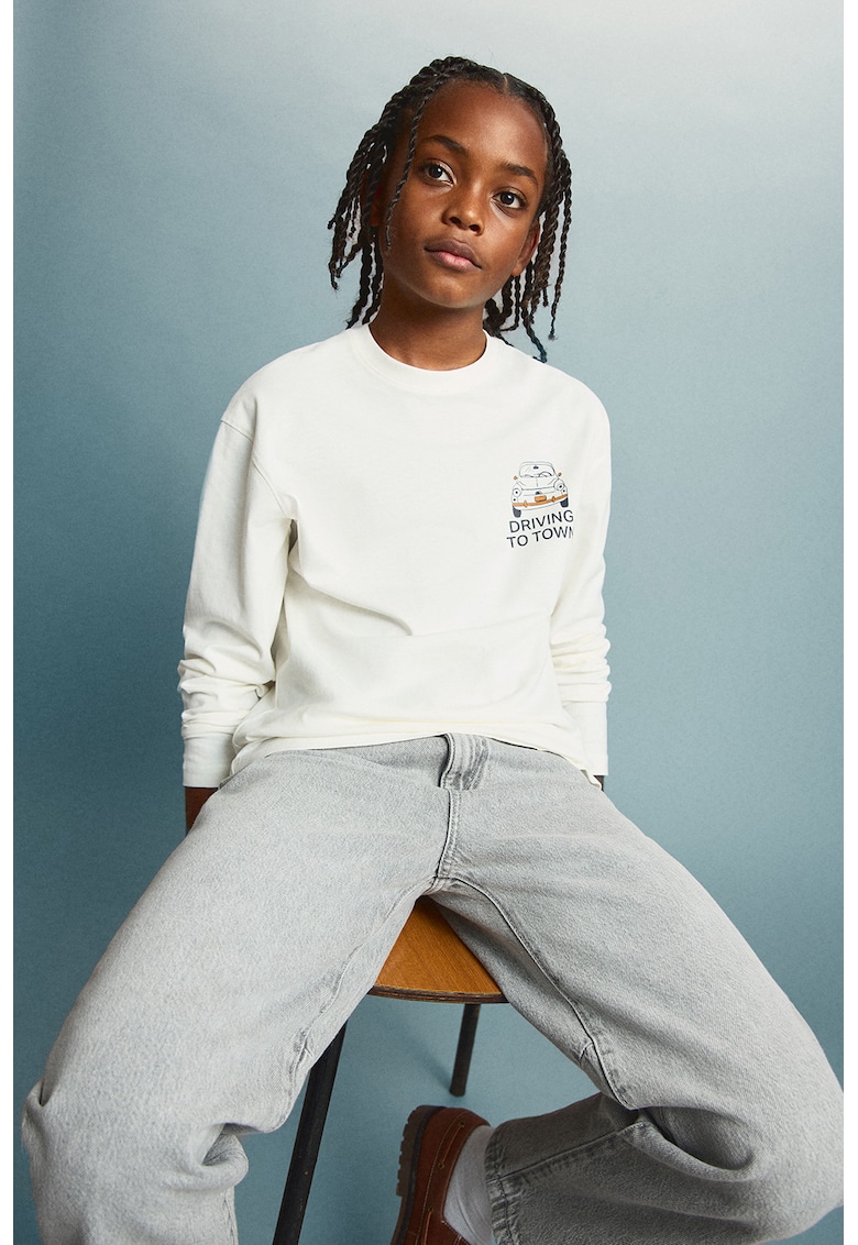Bluza cu imprimeu text - Alb