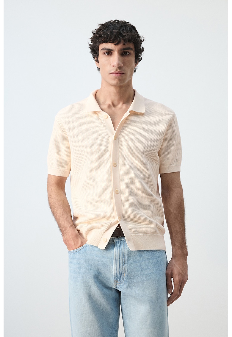 Cardigan din bumbac cu maneci scurte - Crem