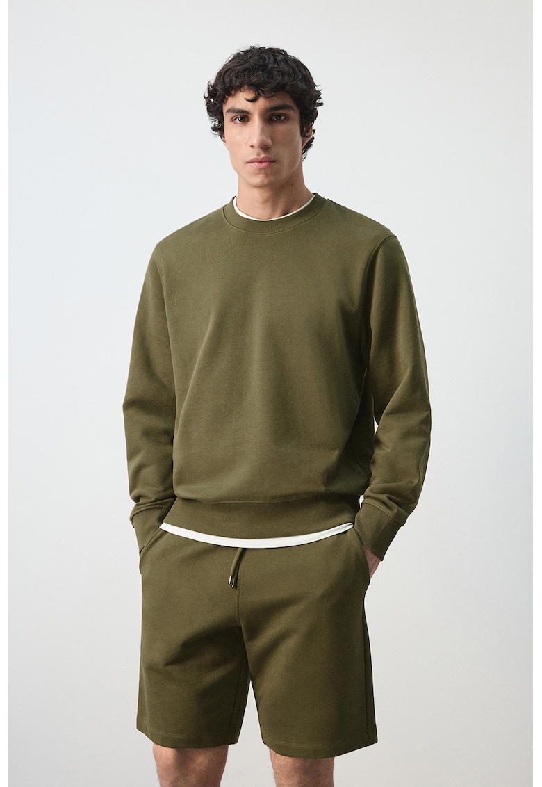 Bluza de trening din bumbac cu maneci cazute - Verde inchis