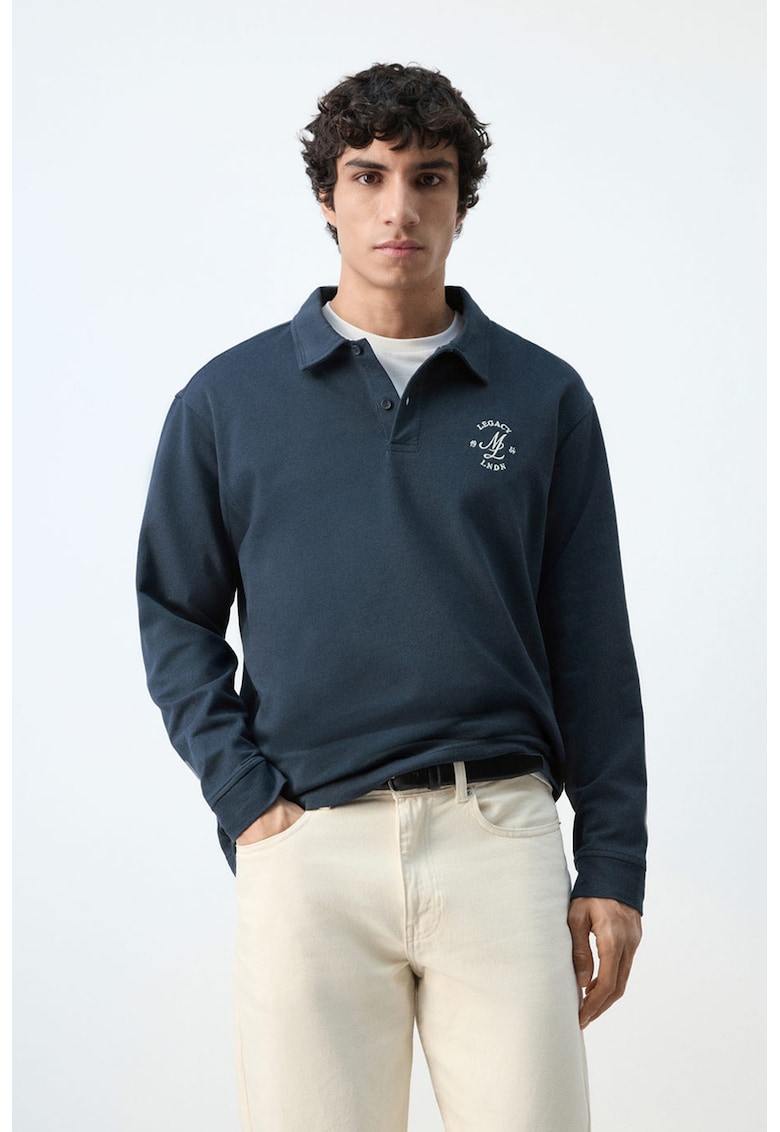 Bluza polo de trening cu broderie pe piept - Bleumarin