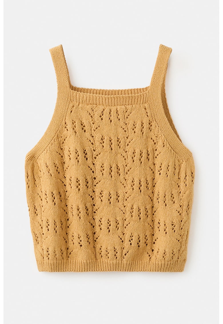 Top tricotat cu perforatii - Galben