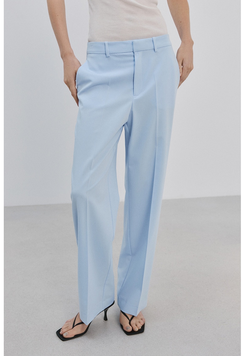 Pantaloni drepti cu talie medie - Albastru azur