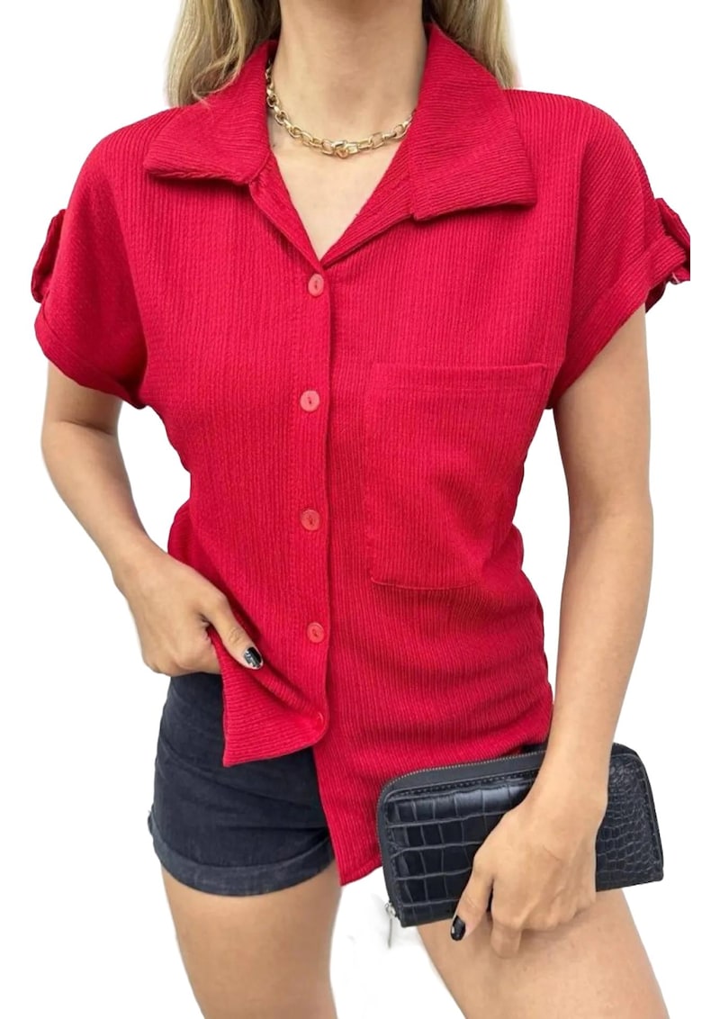 Camasa dama textil - maneca scurta - rosu