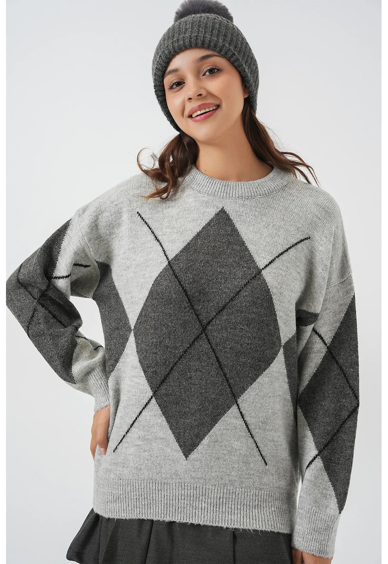 Pulover dama - supradimensionat - gri - acril/poliester - One Size