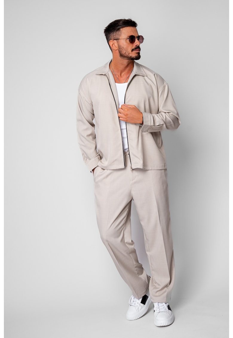 Set Jacheta cu fermoar si pantalon lung Cream 19783 - Crem