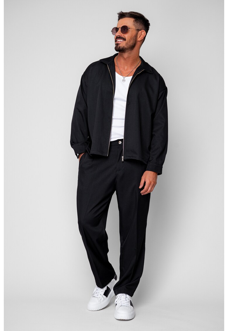 Set Jacheta cu fermoar si pantalon lung Black 19788 - Negru