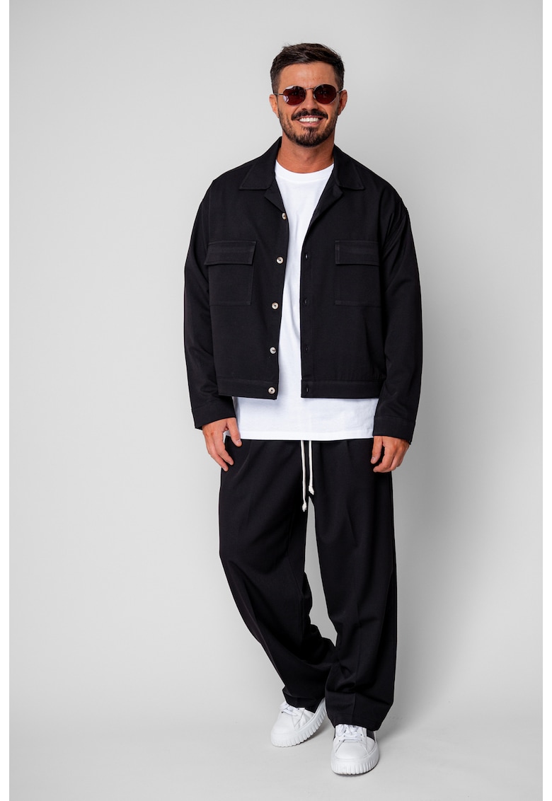 Set Jacheta cu buzunare si pantalon lung Black 19797 - Negru