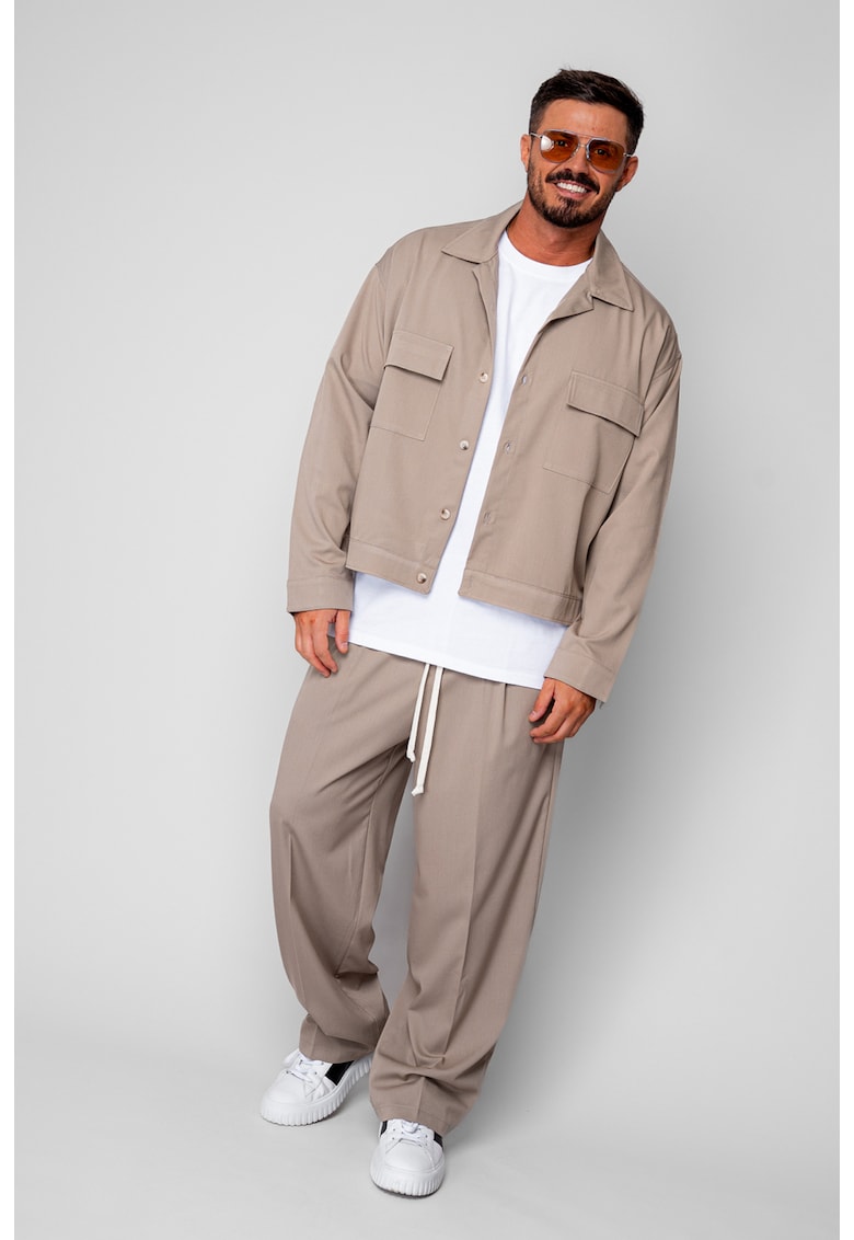 Set Jacheta cu buzunare si pantalon lung Beige 19801 - Bej