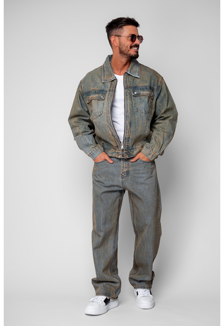 Set Urban Jacheta cu fermoar si pantalon lung din Denim Blue 19829 - BLUE