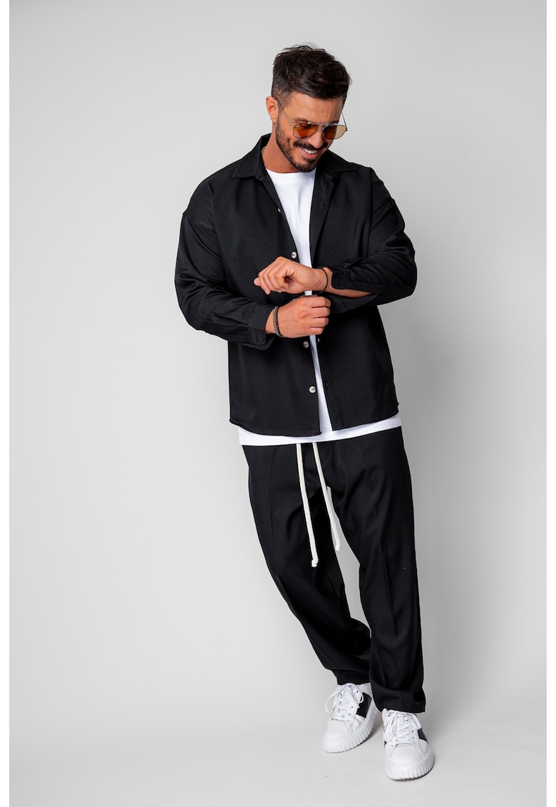 Set Camasa si pantalon lung cu snur Black 19878 - Negru