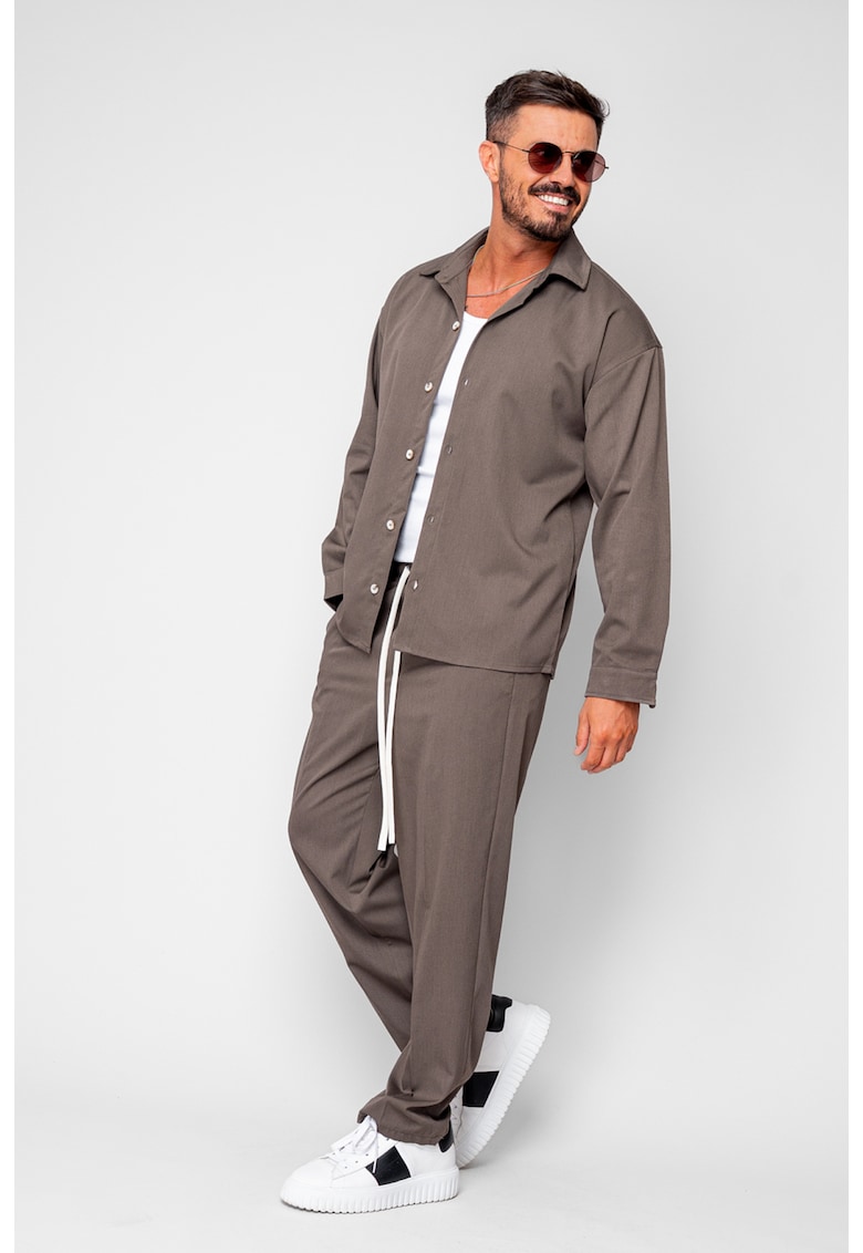 Set Camasa si pantalon lung cu snur Taupe 19886 - Bej