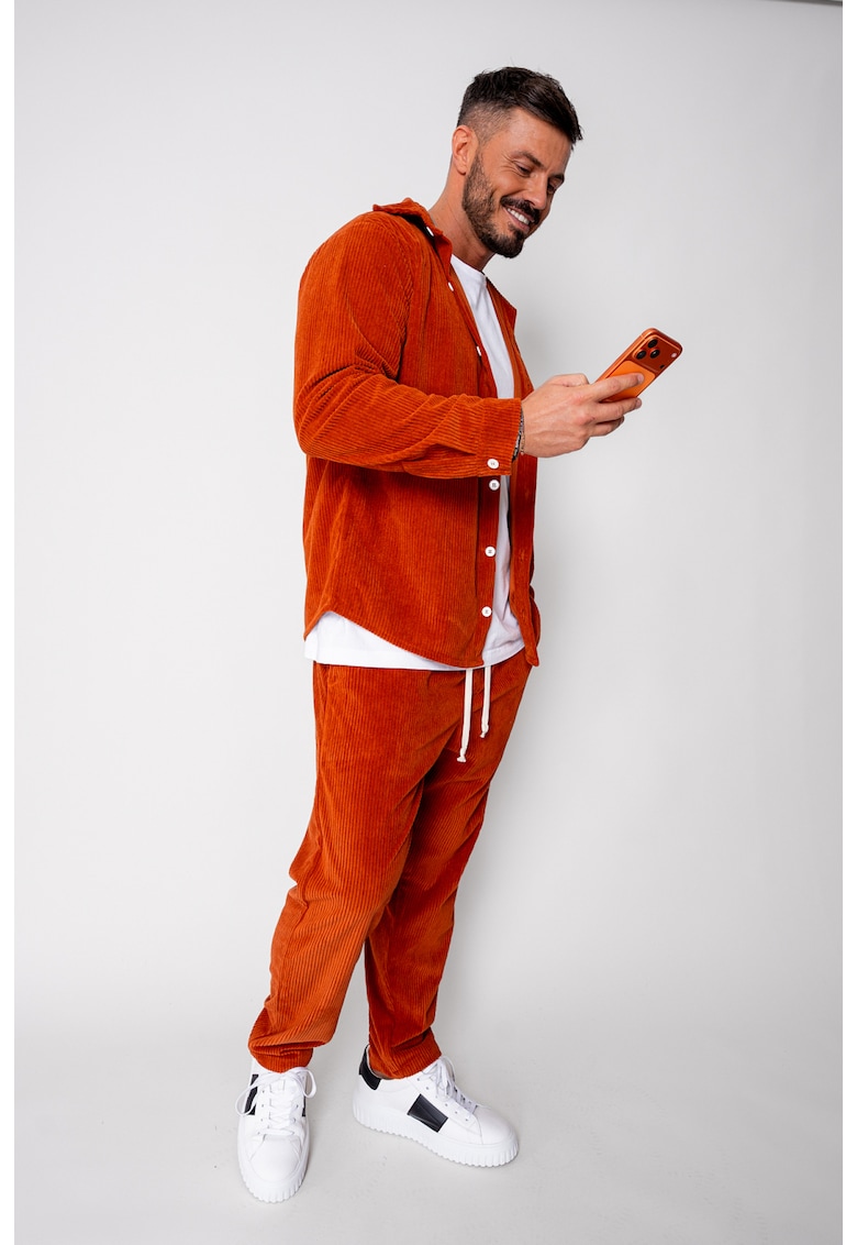 Set Camasa si Pantalon Lung drept din reiat Orange 19933 - Portocaliu