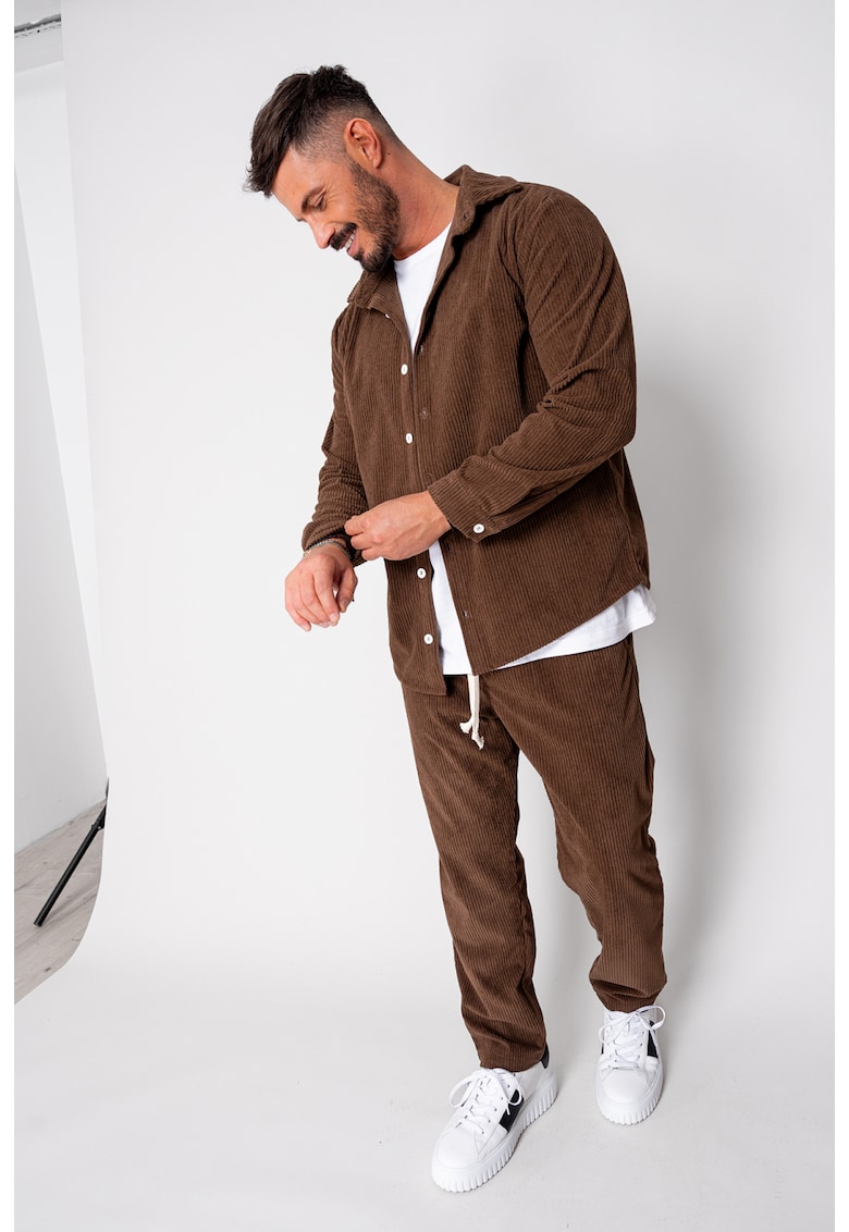 Set Camasa si Pantalon Lung drept din reiat Brown 19938 - Maro