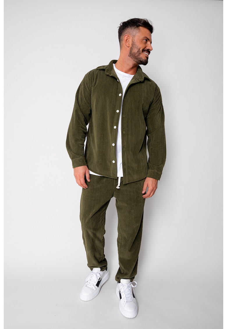 Set Camasa si Pantalon Lung drept din reiat Kaki 19943 - Kaki