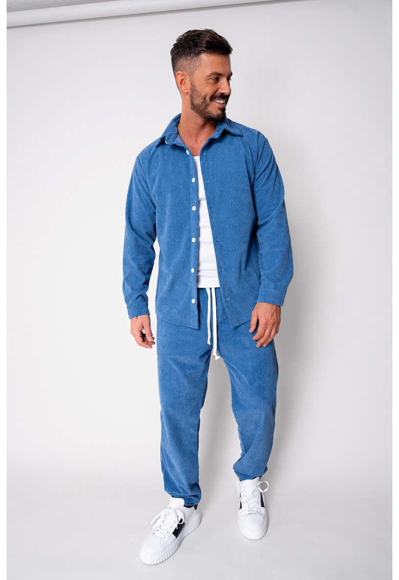 Set Camasa si Pantalon Lung drept din reiat Blue 19948 - BLUE
