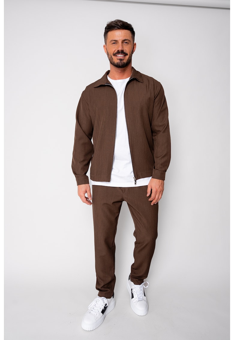 Set Caruso v2 Jacheta cu fermoar si pantalon lung drept Premium Brown 19958 - Maro