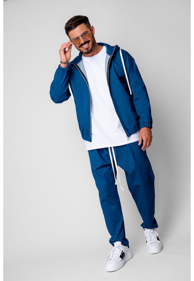 Set Camden din denim elastic Hanorac si Pantalon Lung drept Premium Dark Blue 19988 - Albastru inchis