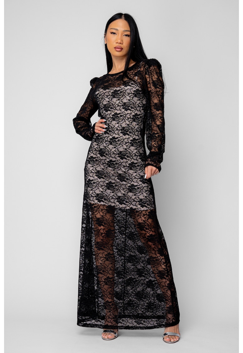 Rochie cu maneca lunga din dantela Black 20078 - Negru