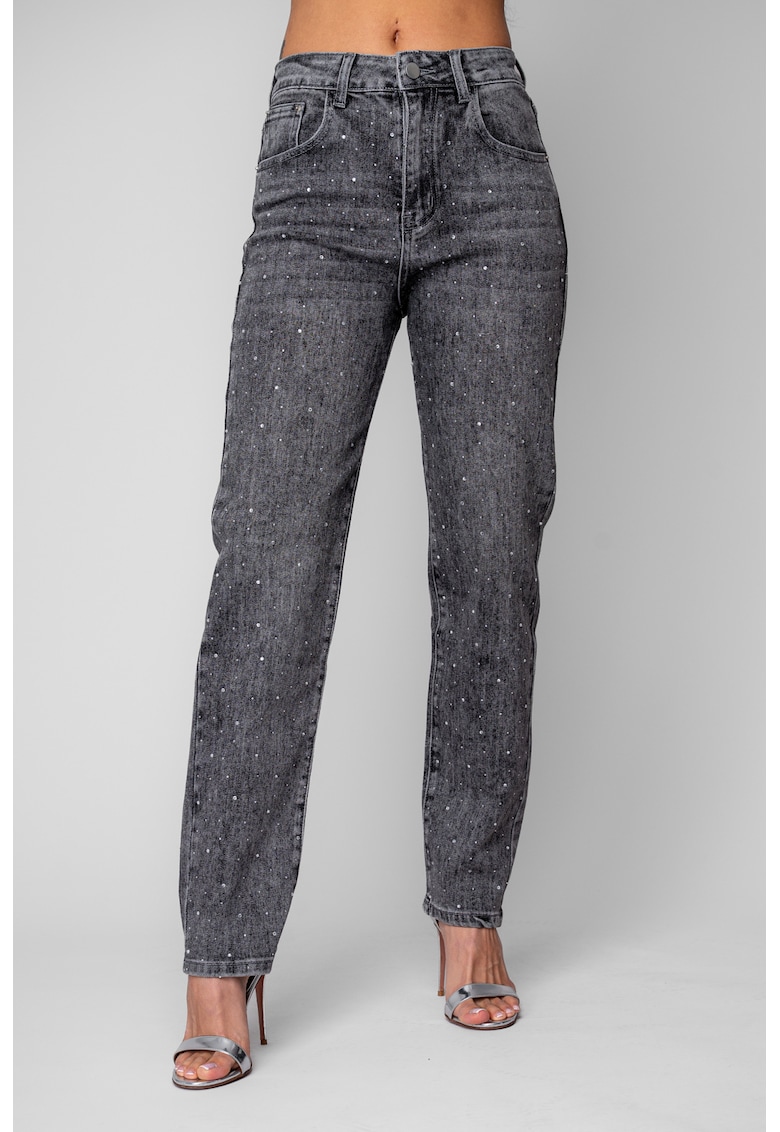 Blugi lungi cu strasuri Grey Anthracite 20033 - Gri