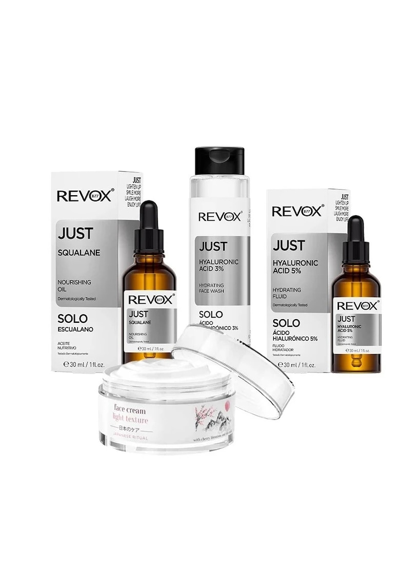 Pachet pentru ten dezhidratat - Squalane Oil 30 ml + Face Wash HA 3% 250 ml + Fluid HA 5% 30 ml + Crema Light Texture 50 ml
