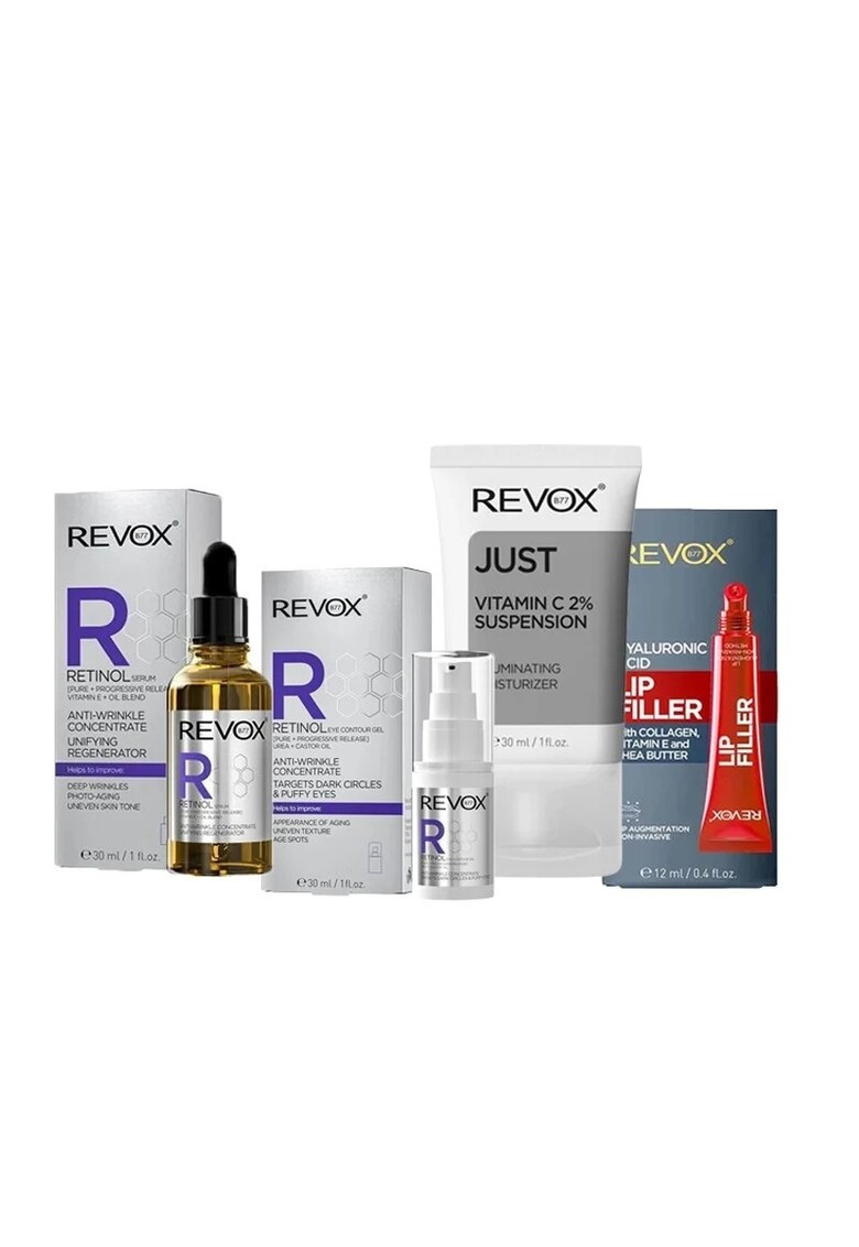 Pachet Anti-age buze si ten : Retinol Serum 30 ml + Gel contur ochi Retinol 30 ml + Crema Vitamina C 2% 30 ml + Lip Filler 12 ml