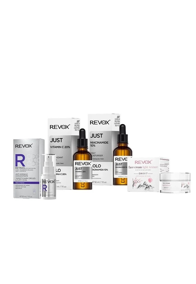 Pachet luminozitate si pete Retinol 30 ml + Vitamin C 20% 30 ml + Niacinamide 10% 30 ml + Light Texture 50 ml