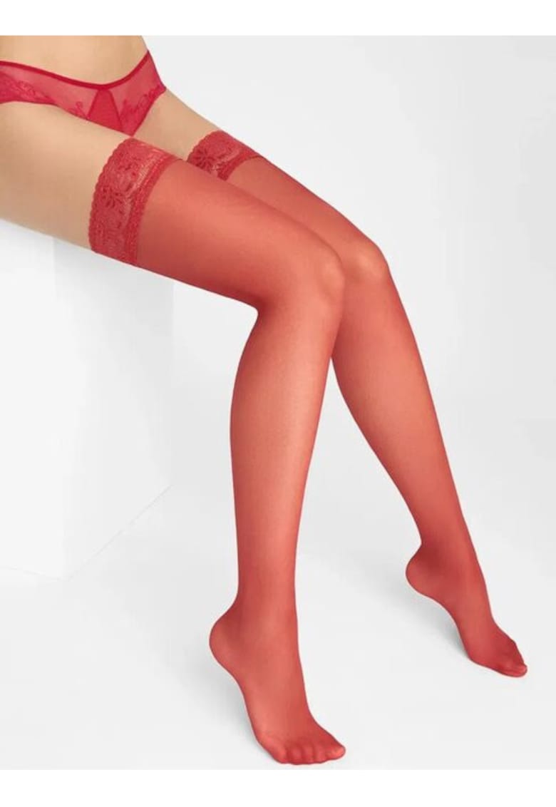Ciorapi cu banda adeziva Erotic 15 den - Rosu