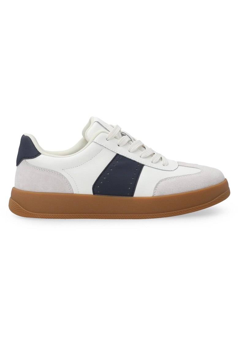 Pantofi sport din piele cu detalii din piele intoarsa - Alb/Gri