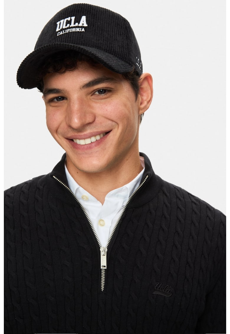 Sapca unisex din reiat cu broderie logo - Negru