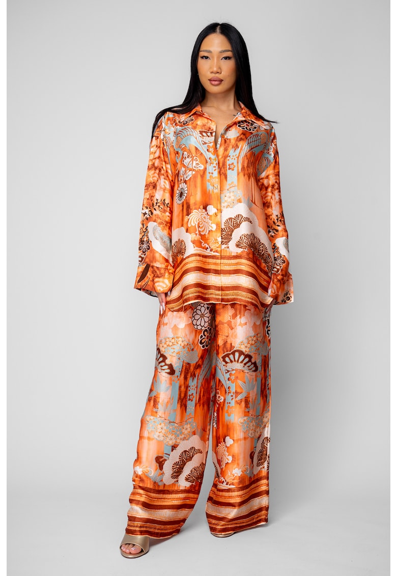 Set Shells Camasa si pantalon lung din mix matase Orange 20056 - Portocaliu