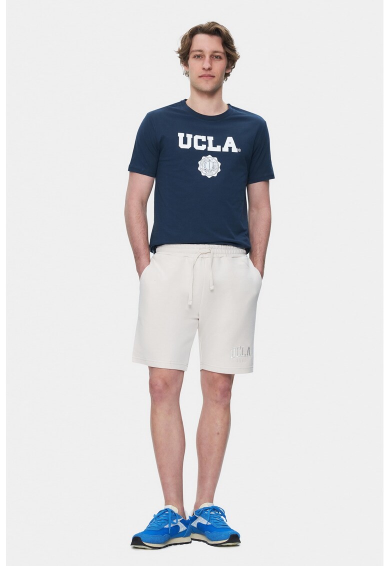 Pantaloni scurti din amestec de bumbac - casual - imprimeu cu logo discret - JARVIS - Alb