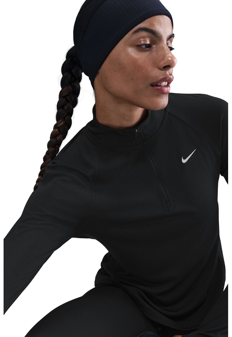 Bluza slim fit cu terminatii rotunjite pentru alergare Tempo Swoosh - Alb/Negru