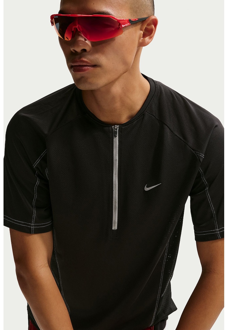 Tricou cu fenta cu fermoar pentru alergare - Negru