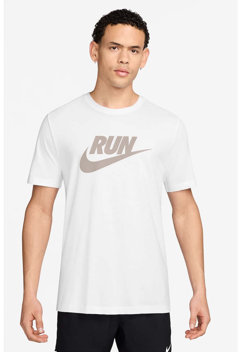 Tricou cu imprimeu logo - pentru alergare - Alb optic/Bej deschis