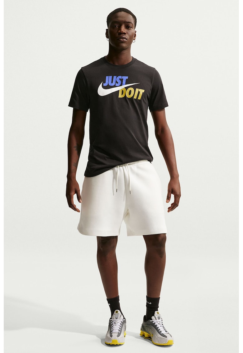 Tricou de bumbac cu imprimeu logo si text Swoosh - Negru/Galben/Albastru lavanda