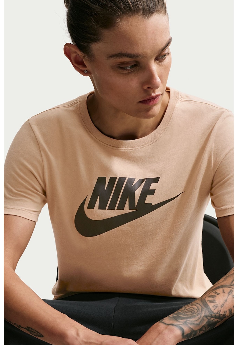 Tricou cu imprimeu logo Essentials - Negru/Maro deschis