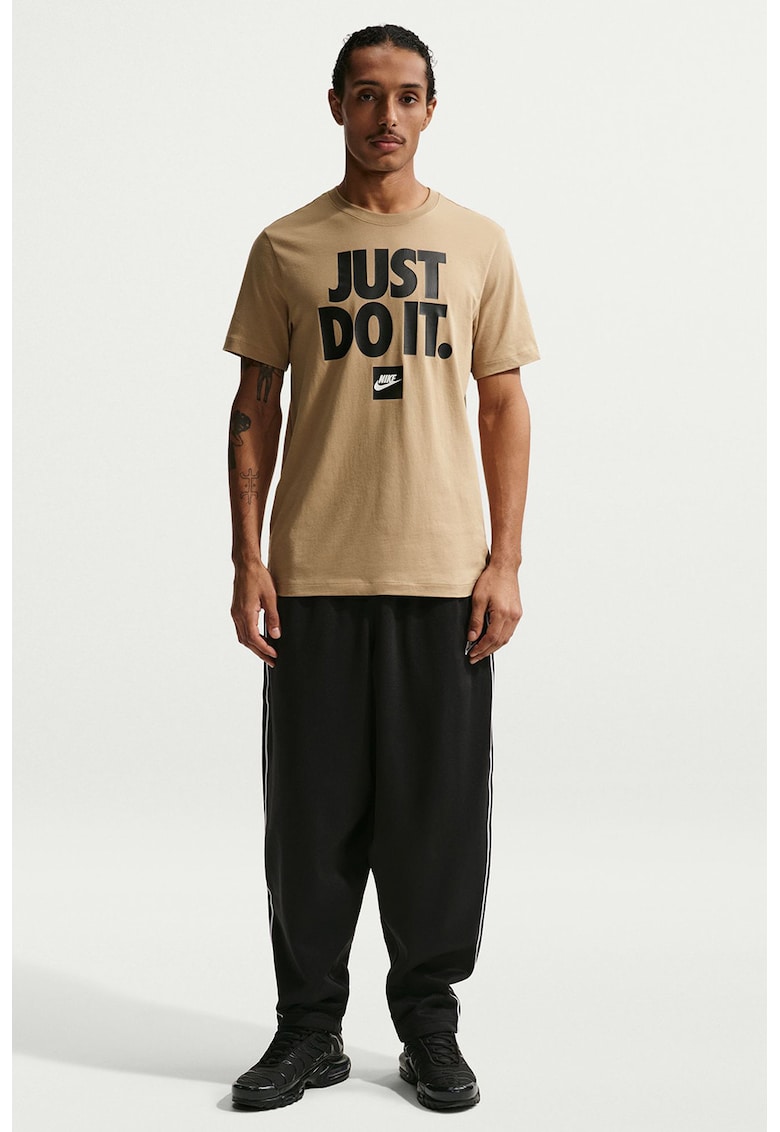 Tricou regular fit din bumbac cu imprimeu Sportswear - Negru/Maro deschis