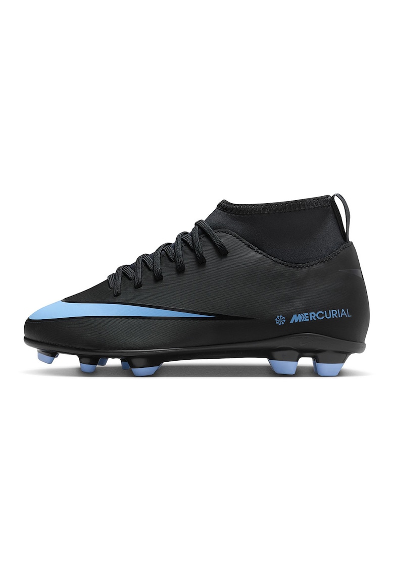 Pantofi mid-high Jr Superfly 10 Club din piele ecologica cu crampoane - pentru fotbal - Negru/Albastru glaciar
