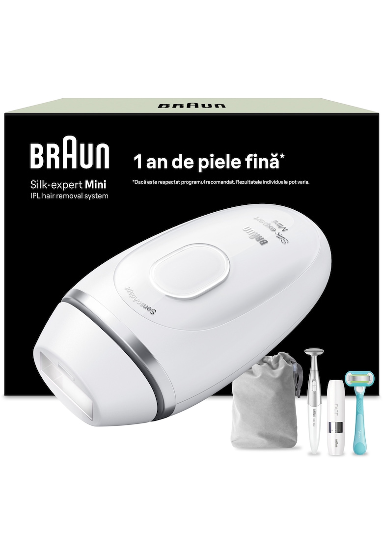 Epilator IPL IPL Silk·expert Mini PL1115 - SensoAdapt - 300.000 impulsuri - 3 niveluri de intensitate - Corp si fata - Mini aparat pentru indepartarea parului facial - Trimmer bikini - Aparat de ras Venus - Saculet de calatorie - Alb
