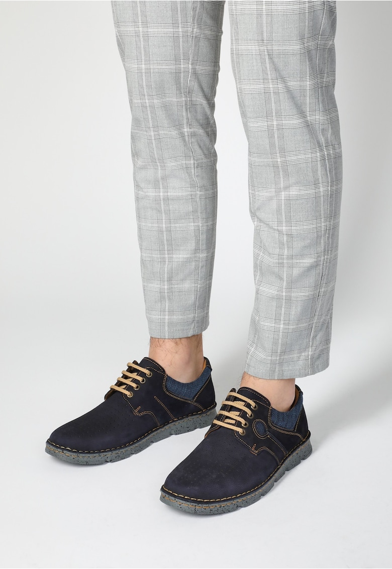 Pantofi casual din piele nabuc cu sireturi contrastante
