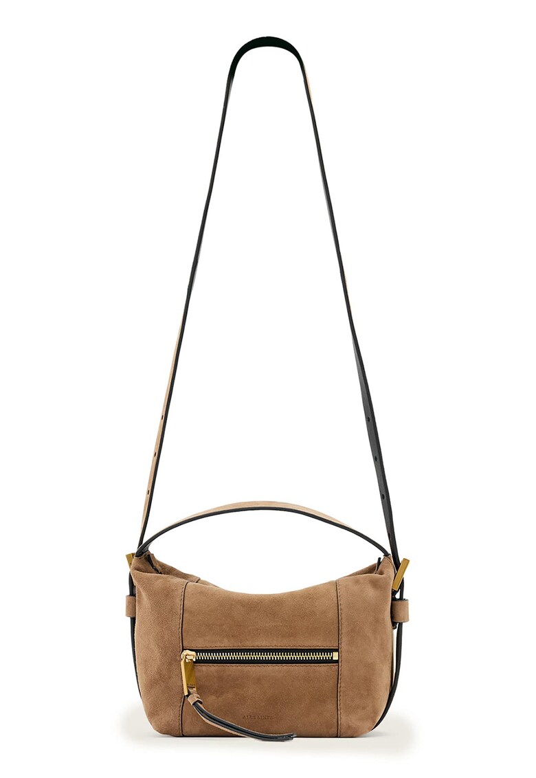 Geanta crossbody de piele intoarsa - Maro nisip
