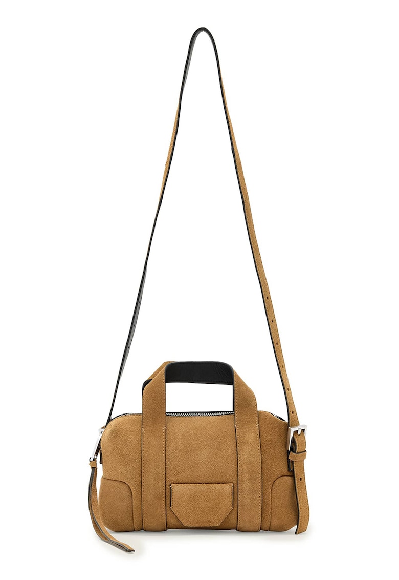 Geanta crossbody de piele intoarsa - Maro camel