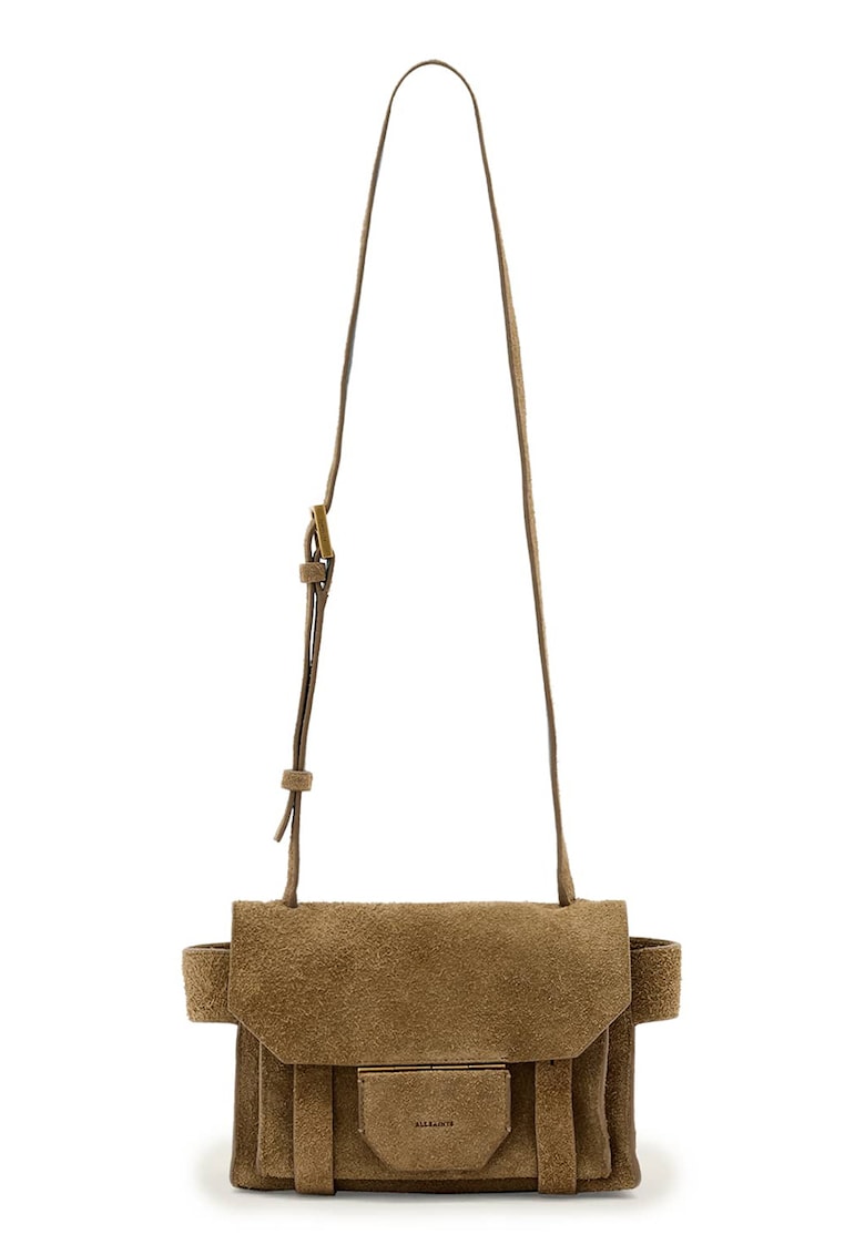 Geanta crossbody de piele intoarsa - Caramel