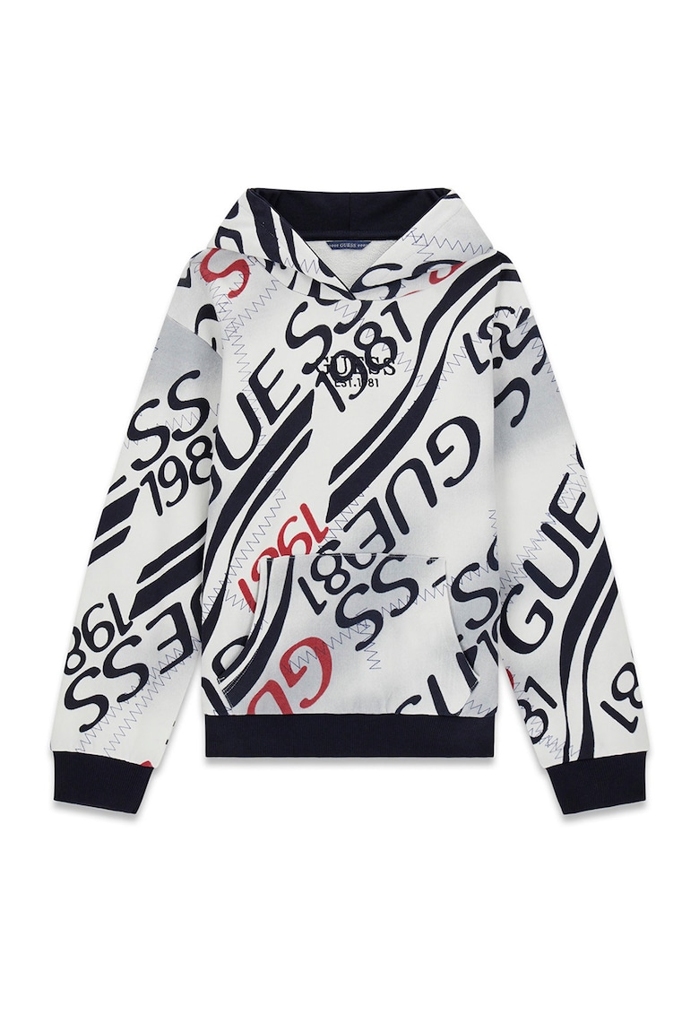 Hanorac cu model logo si buzunar kangaroo - Rosu/Negru/Alb murdar