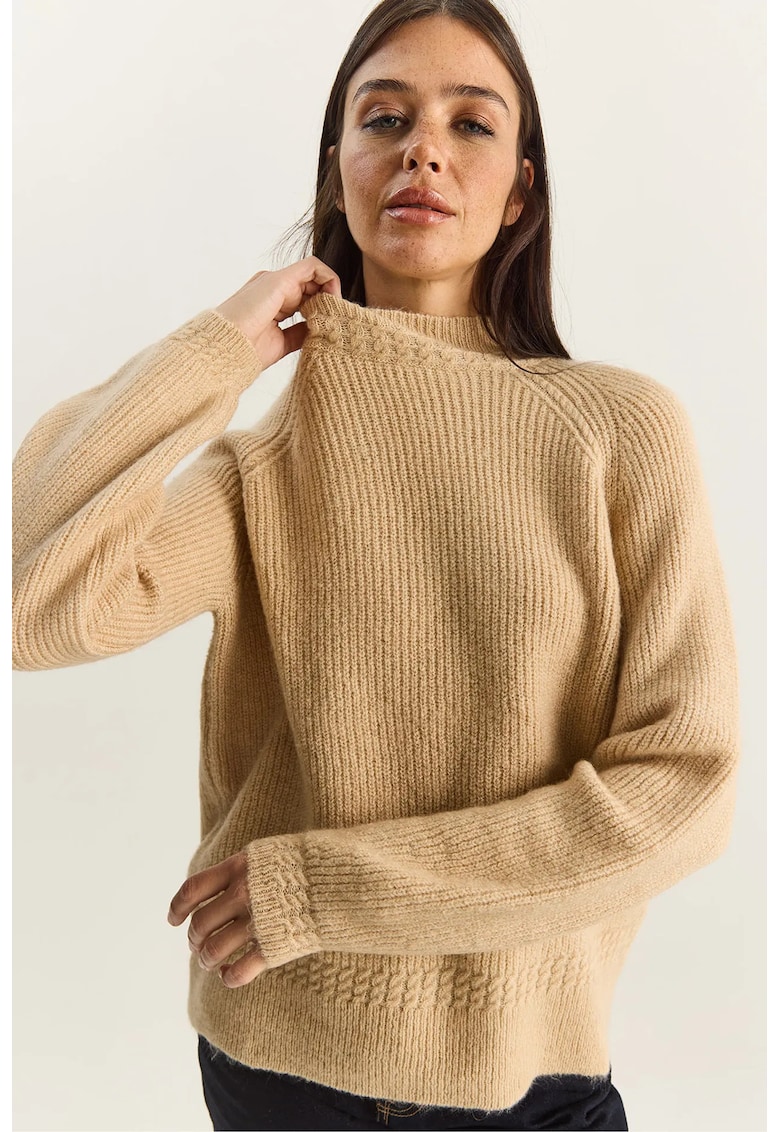 Pulover dama - supradimensionat - decolteu rotund - acril/poliester/elastan - bej - One Size