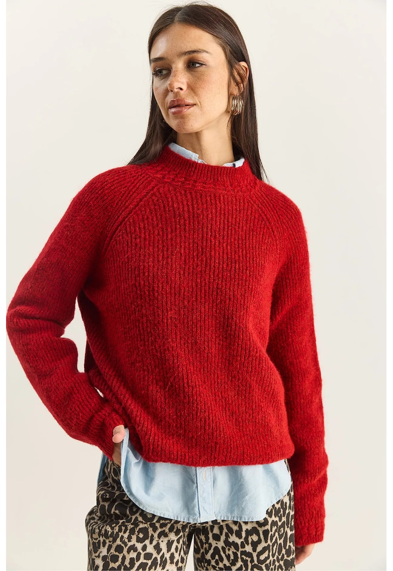 Pulover dama - supradimensionat - rosu - acril/poliester/elastan - One Size