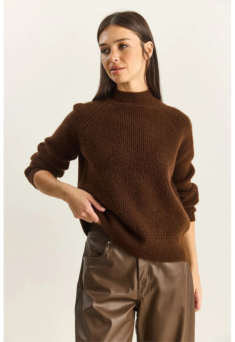 Pulover dama - supradimensionat - guler rotund - maro inchis - acril/poliester/elastan - One Size